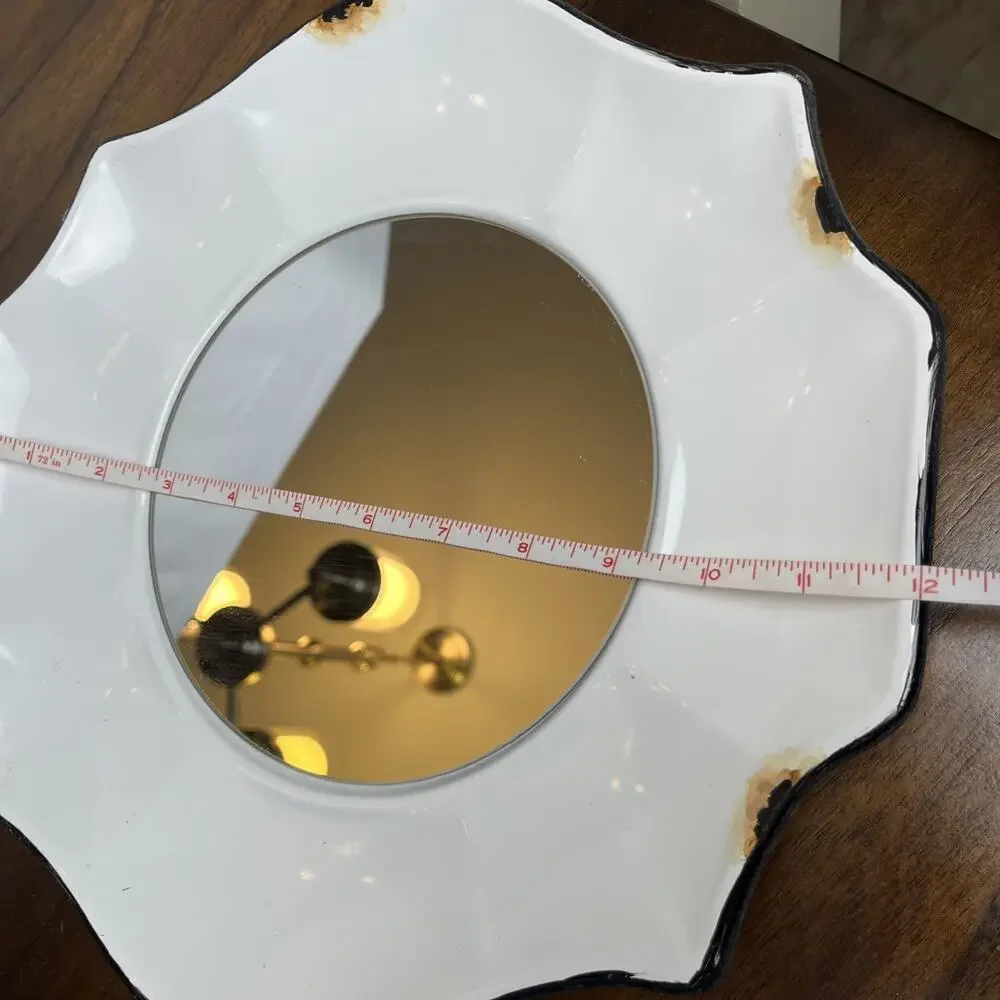 3 Piece White Mirror Set Shabby Chic Distressed Farmhouse Faux-Enamelware Rustic